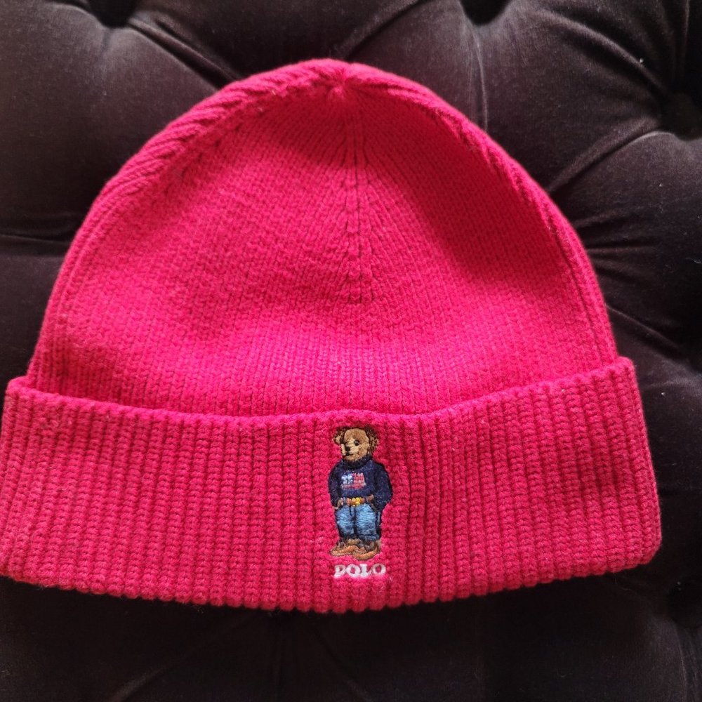 Polo Bear Rib-Knit Beanie (3 total quantity available in Red, Navy, and Gray)